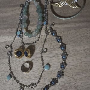 Elegant Gold and Turquoise Jewelry Bundle (Vintage-Modern) (7 Pieces)